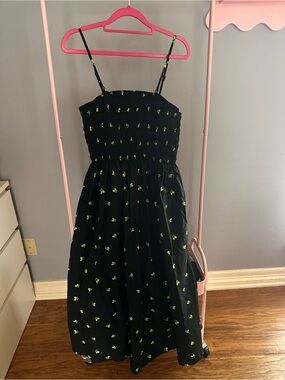 Black Smocked Sundress with Lime Floral Print